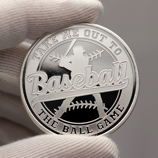Reflective Close Up of Baseball Take Me Out to the Ball Game 1oz .999 Silver Round