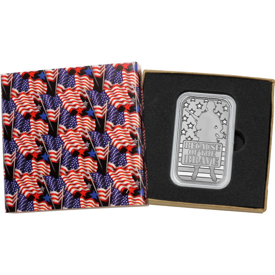 Because of the Brave - American Soldier 1oz .999 Silver Bar in Gift Box