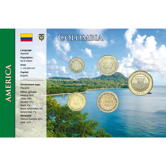 Colombia: World Coins Collection Coins in Informational Card