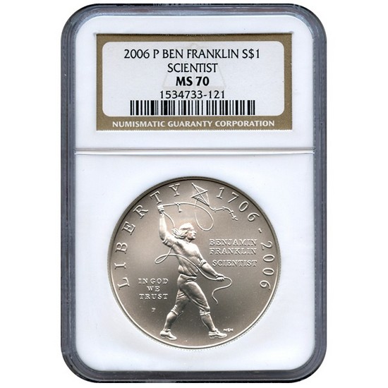 2006 P Benjamin Franklin Scientist Silver Dollar MS70 NGC Brown Label