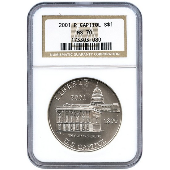 2001 P Capitol Visitor Center Silver Dollar MS70 NGC Brown Label
