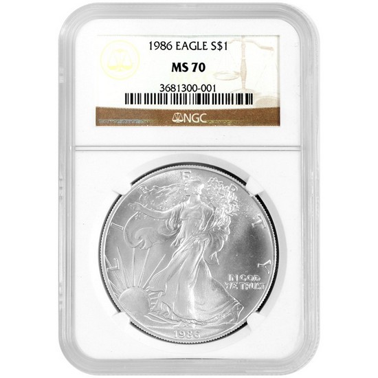 1986 Silver American Eagle MS70 NGC Brown Label