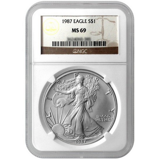 1987 Silver American Eagle MS69 NGC Brown Label
