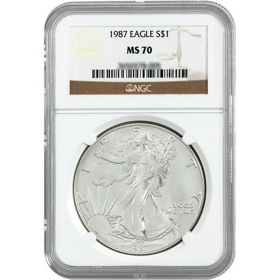 1987 Silver American Eagle MS70 NGC Brown Label