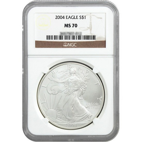 2004 Silver American Eagle MS70 NGC Brown Label