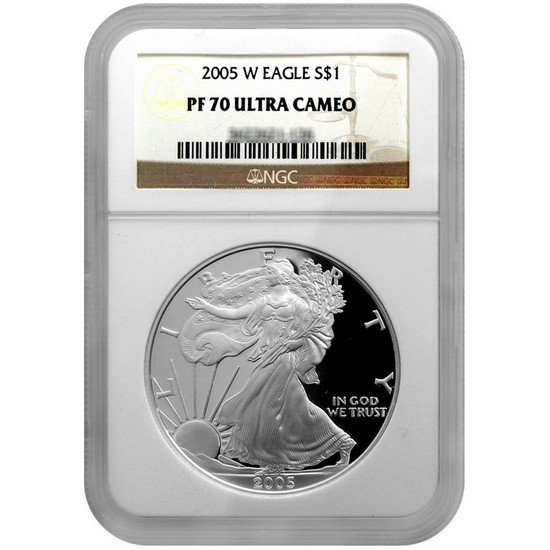 2005 W Silver American Eagle PF70 UC NGC Brown Label