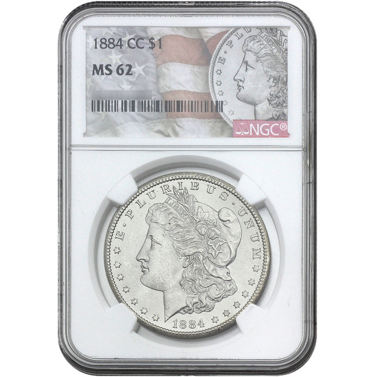 1884 CC Morgan Silver Dollar MS62 NGC Morgan/Flag Label
