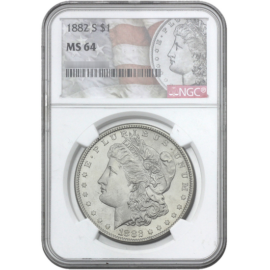 1882 S Morgan Silver Dollar MS64 NGC Morgan/Flag Label