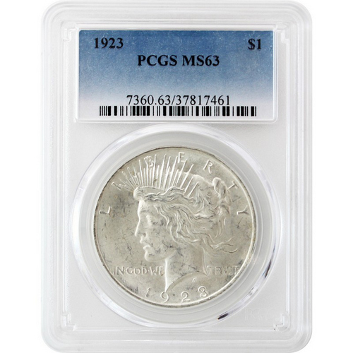 1923 Peace Dollar Silver MS63 PCGS Blue Label