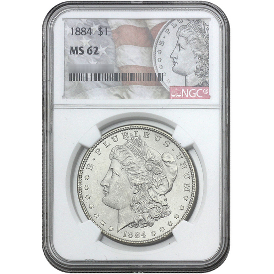 1884 Morgan Silver Dollar MS62 NGC Morgan/Flag Label