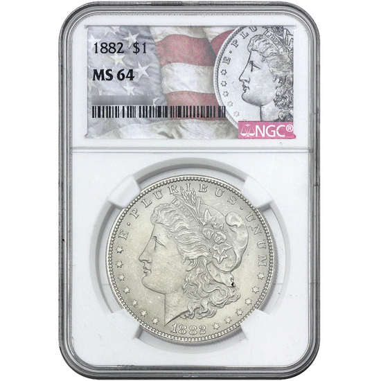 1882 Morgan Silver Dollar MS64 NGC Flag Label
