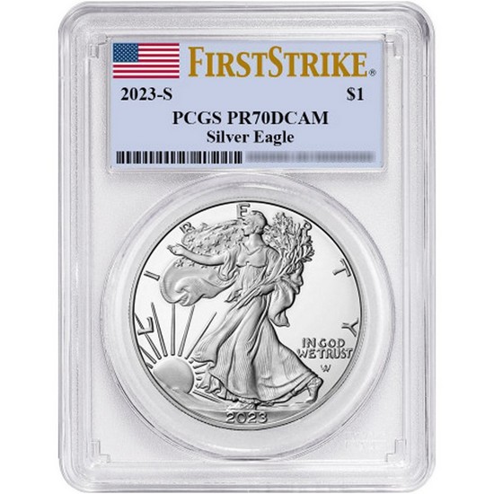 2023 S Silver American Eagle Coin PR70 DCAM FS PCGS Flag Label