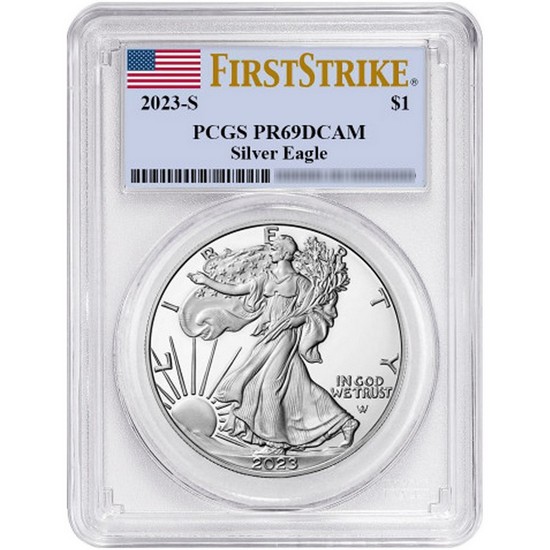 2023 S Silver American Eagle Coin PR69 DCAM FS PCGS Flag Label