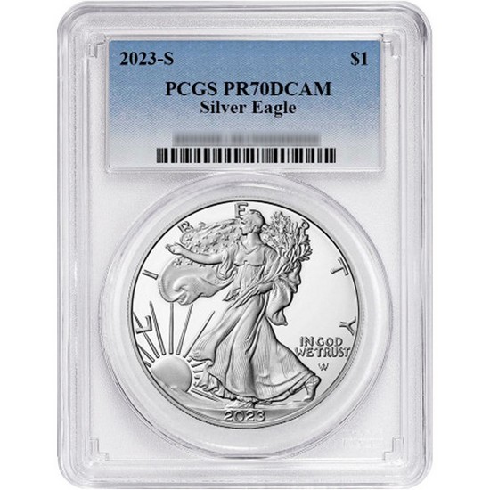 2023 S Silver American Eagle Coin PR70 DCAM PCGS Standard Blue Label