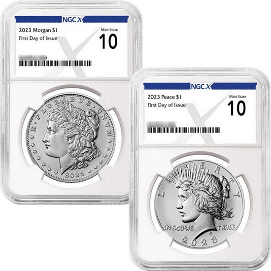 2023 Morgan and Peace Silver Dollar Set MS10 FDI NGCX Label