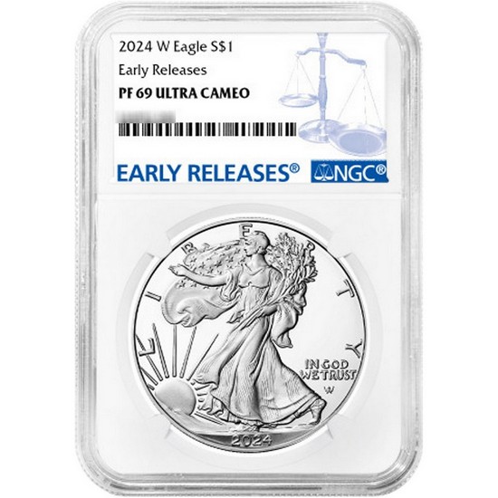 2024 W Silver American Eagle Coin PF69 UC ER NGC Blue Label