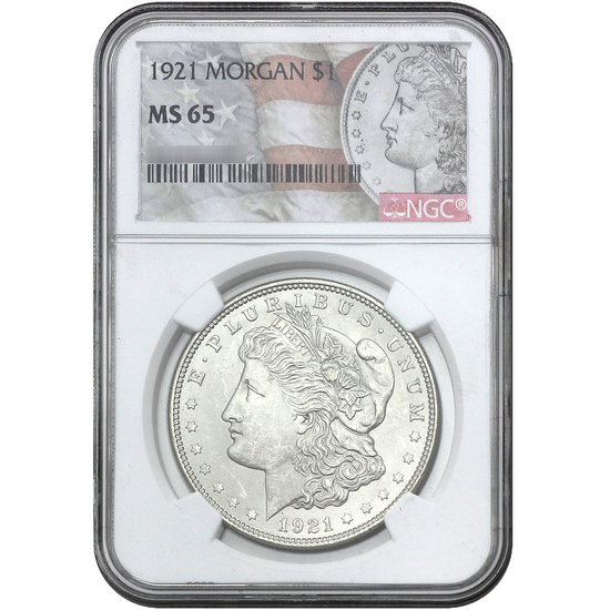 1921 Morgan Silver Dollar MS65 NGC Morgan/Flag Label