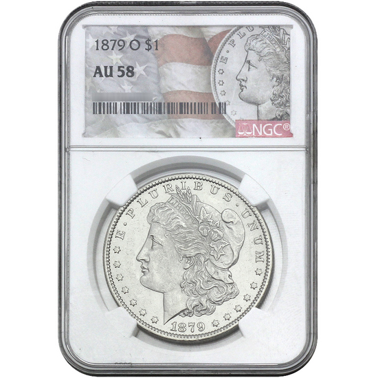 1879 O Morgan Silver Dollar AU58 NGC Morgan/Flag Label