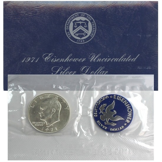 1971 S Eisenhower Silver-Clad Dollar BU in OGP