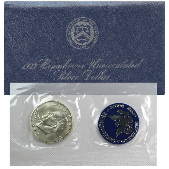 1973 S Eisenhower Silver-Clad Dollar BU in OGP