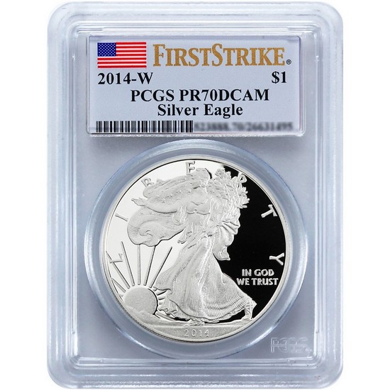 2014 W Silver American Eagle PR70 DCAM FS PCGS Flag Label