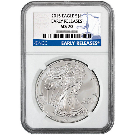 2015 Silver American Eagle MS70 ER NGC Blue Label