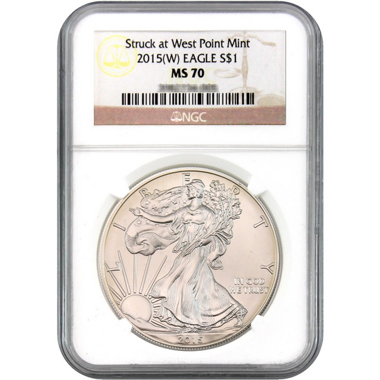 2015(W) Silver American Eagle Struck at WP MS70 NGC Brown Label