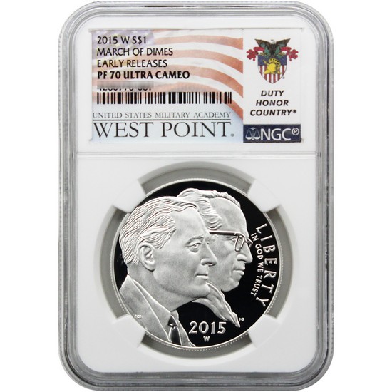 2015 W March of Dimes Silver Dollar PF70UC Early Releases NGC West Point USMA Label