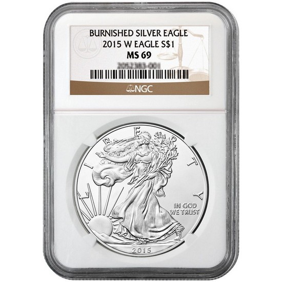 2015 W Silver American Eagle MS69 Burnished NGC Brown Label