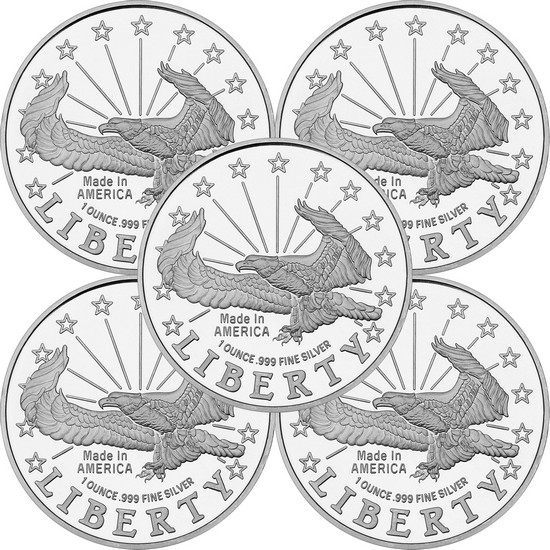 Liberty Eagle 1oz .999 Silver Medallion 5pc