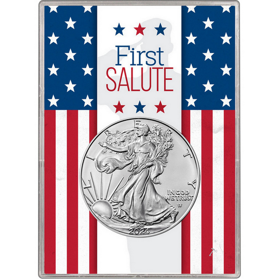 2024 Silver American Eagle BU in Silver Dollar First Salute Gift Holder