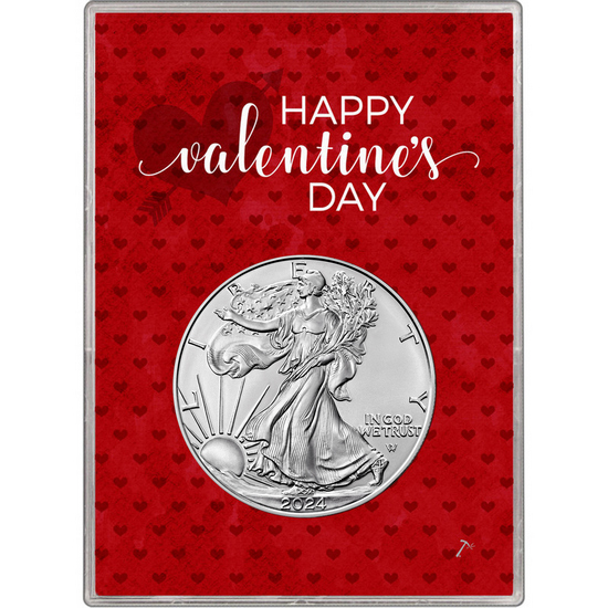 2020 Silver American Eagle BU in Happy Valentine's Day Gift Holder