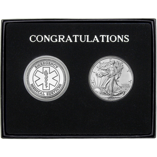 Congratulations EMS Silver Medallion and Silver American Eagle 2pc Gift Set