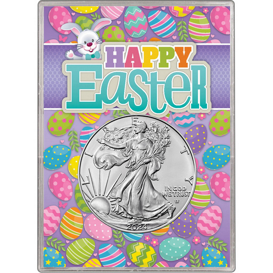 2024 Silver American Eagle BU in Happy Easter Gift Holder