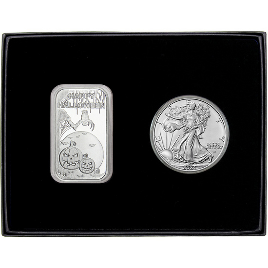 Halloween Frightfull Night Silver Bar and Silver American Eagle 2pc Gift Set