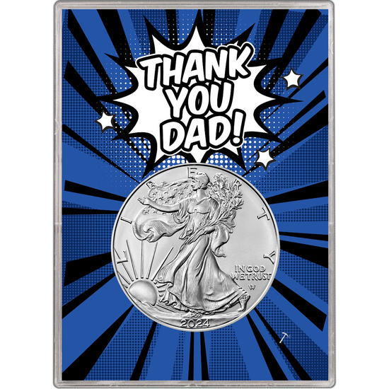 2024 Silver American Eagle BU in Thank You Dad! Gift Holder