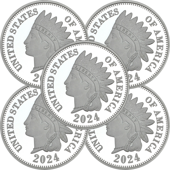 2024 Indian Head Cent Replica 1oz .999 Silver Medallion 5pc