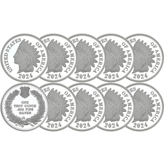 2024 Indian Head Cent Replica 1oz .999 Silver Medallion 10pc