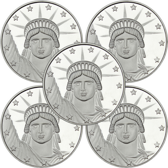 Lady Liberty 1oz .999 Silver Medallion 5pc