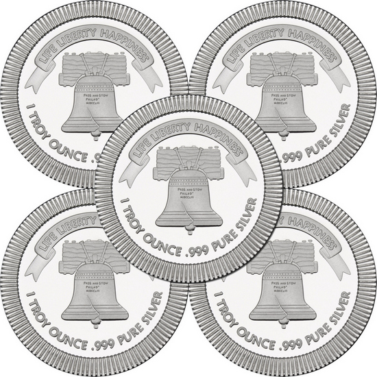 Liberty Bell Stackables 1oz .999 Silver Medallion 5pc