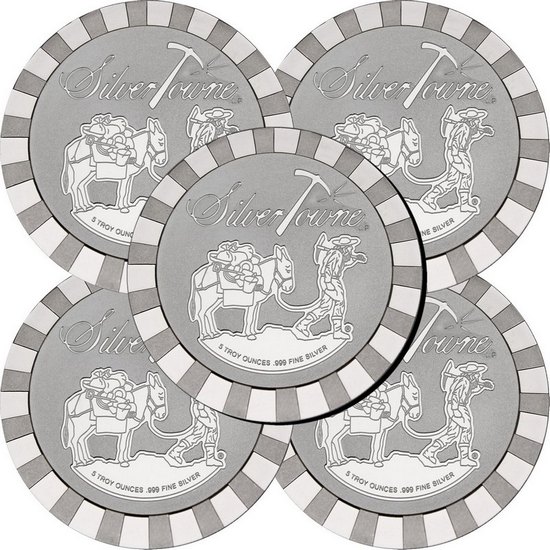 SilverTowne Stackables™ Trademark Prospector 5oz .999 Silver Medallion 5pc