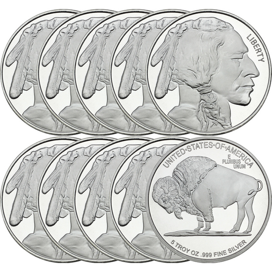 Buffalo Replica 5oz .999 Silver Medallion 10pc