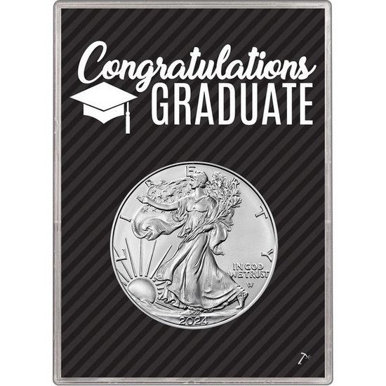 2024 Silver American Eagle BU in Graduation Gift Holder