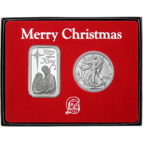 Merry Christmas Holy Family Nativity Silver Round and SAE Gift Set