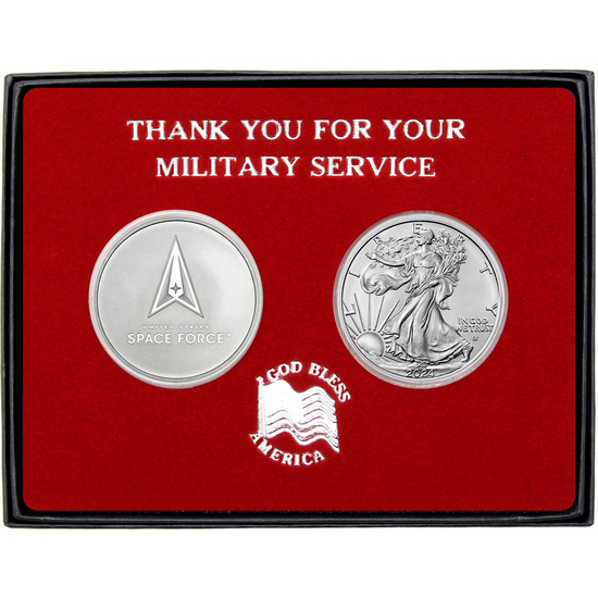 Military Service US Space Force Medallion and Silver American Eagle 2pc Gift Set