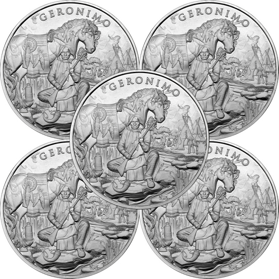 Geronimo Legendary Warriors Series 1oz .999 Silver Medallion 5pc