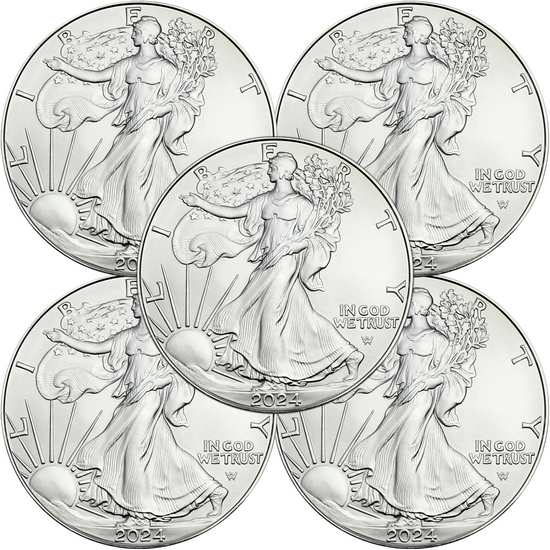2024 Silver American Eagle BU Coin 5pc in Flips
