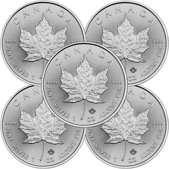 2024 Canada Silver Maple Leaf 1oz BU Coin 5pc