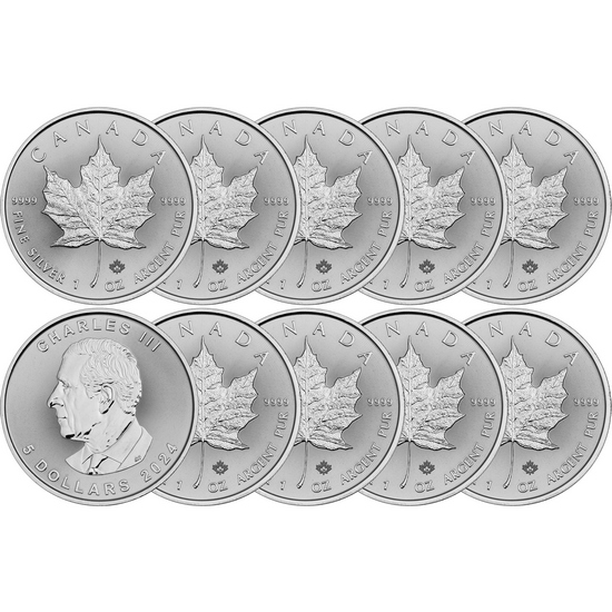 2024 Canada Silver Maple Leaf 1oz BU Coin 10pc