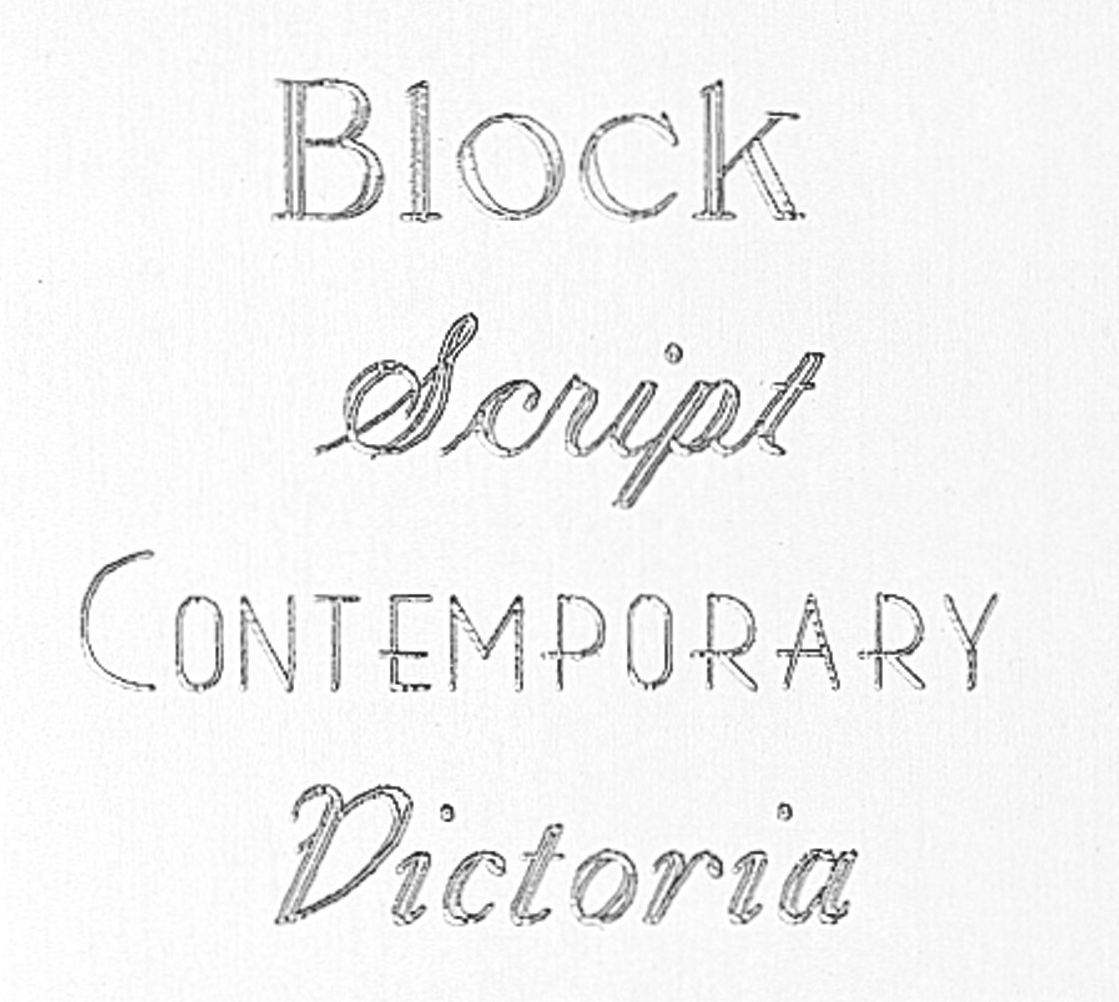 Our 4 Available Engraving Fonts: Block, Script, Contemporary and Victoria Our 4 Available Engraving Fonts: Block, Script, Contemporary and Victoria
